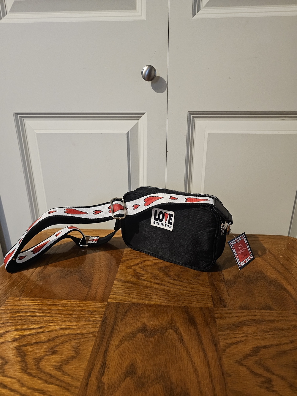 Love Brighton Black Crossbody Belt Bag with Heart Strap NWT